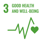 A jagged line like a reading on a heart monitor, ending with a heart symbol. Above this image the number 3 and the words "Good Health and Well-Being" appear.