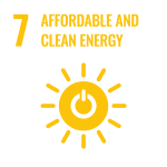 An icon that looks like a glowing power button with the number 7 and the words "Affordable and Clean Energy."