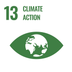 An image of an eye with a globe as the pupil. Above this image the number 13 and the words "Climate Action" appear.