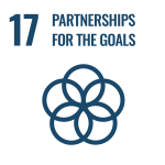 Six interlocking circles that form an icon like a flower. The number 17 and the words "Partnerships for the Goals" appear above the icon.